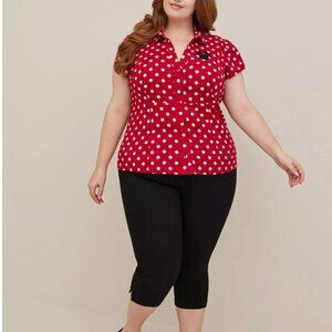 Women’s Red Polka Dot Button-Up Short Sleeve Top